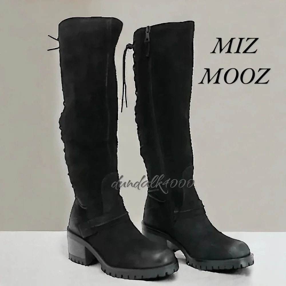 MIZ MOOZ MAYER TALL SUEDE STACKED HEEL CORSET LACE BOOTS 36EU 5.5/6US